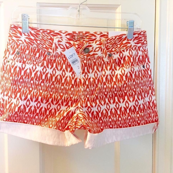 LOFT Tribal Ikat Cuffed Raw Hem Denim Shorts - Picture 4 of 4